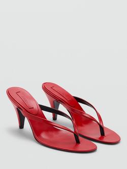 Mango Slim Strap Sculpted Heel Mule Sandals, Red - view 2, Red