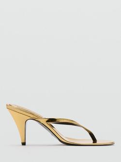 Mango Sculptural Luminous Thong Heeled Sandals, Gold, Gold