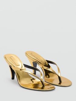 Mango Sculptural Luminous Thong Heeled Sandals, Gold - view 2, Gold