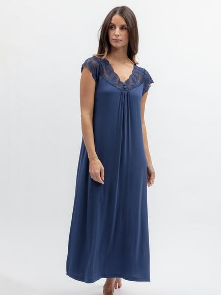 Nora Rose by Cyberjammies Lace V-Neck Cap Sleeve Nightdress, Navy