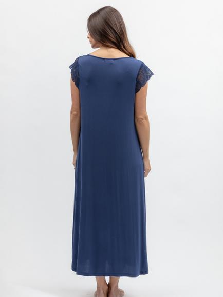 Nora Rose by Cyberjammies Lace V-Neck Cap Sleeve Nightdress - view 2, Navy