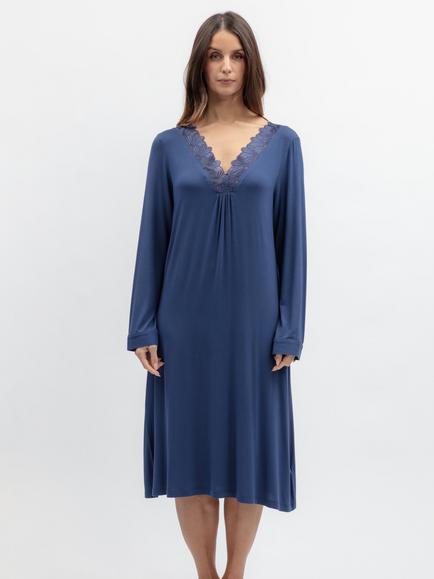 Nora Rose by Cyberjammies Lace V-Neck Long Sleeve Nightdress, Navy