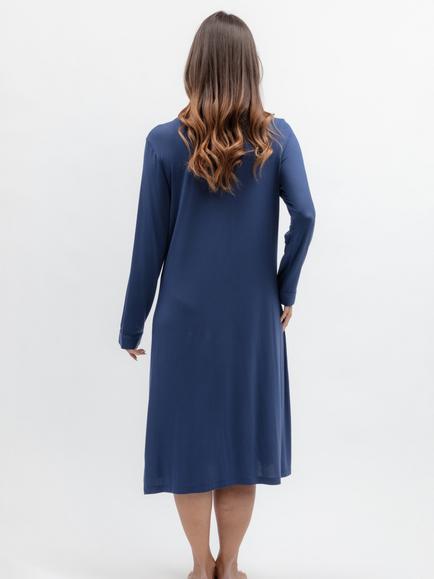 Nora Rose by Cyberjammies Lace V-Neck Long Sleeve Nightdress - view 2, Navy
