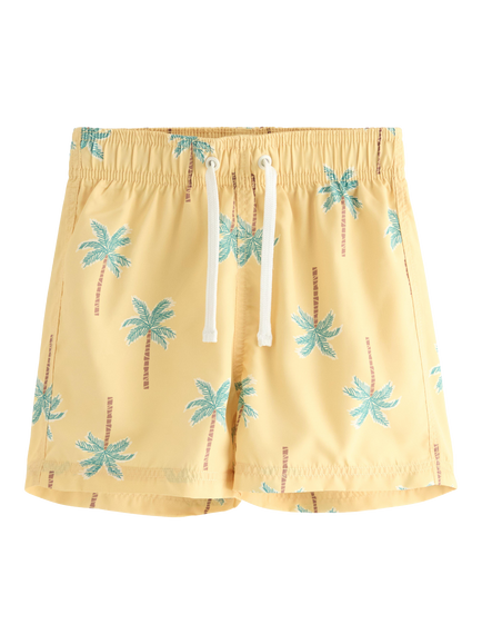 Lindex Kids' Palm Tree Lightweight, Relaxed Fit Swim Shorts, Light Yellow, Light Yellow