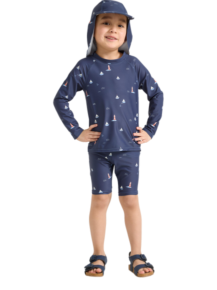 Lindex Kids' Yachts and Lighthouses UV Protection Swim Set, Dark Blue, Dark Blue