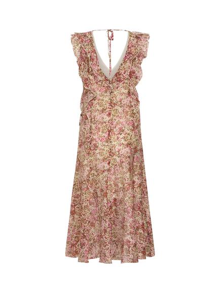 Saint Tropez Ruffled Tie-Neck Floral Maxi Dress, Pink/Multi - view 2, Pink/Multi