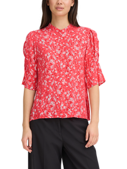 ICHI IhVera Mandarin Collar Floral Blouse, Teaberry, Teaberry