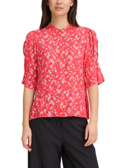 ICHI IhVera Mandarin Collar Floral Blouse, Teaberry, Teaberry