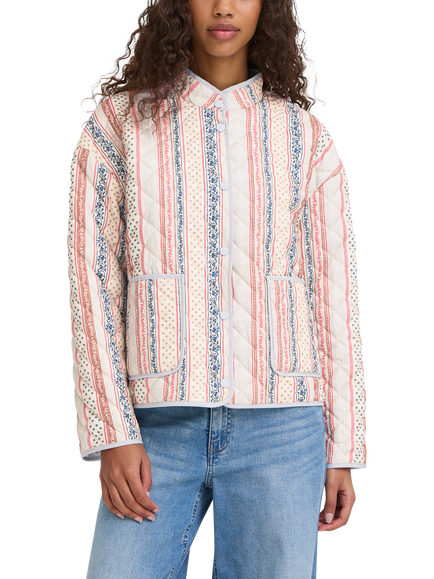 ICHI Ihlivanta Striped Quilted Jacket, Beige/Multi, Beige/Multi