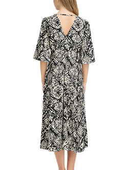 ICHI Ihfarzo V-Neck Abstract Printed Midi Dress, Black - view 2, Black
