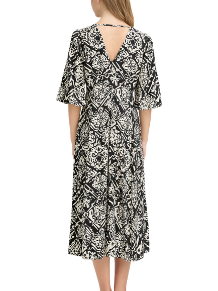 ICHI Ihfarzo V-Neck Abstract Printed Midi Dress, Black - view 2, Black