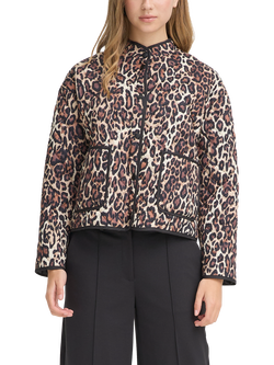 ICHI Ihlivanta Leopard Print Quilted Jacket, Brown, Brown