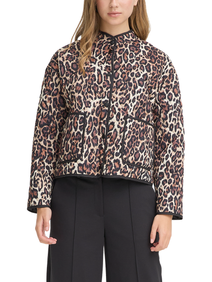 ICHI Ihlivanta Leopard Print Quilted Jacket, Brown, Brown
