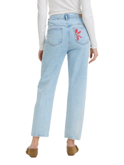 ICHI Ihbauve Floral Embroidered Mid Rise Straight Jeans, Light Blue - view 2, Light Blue