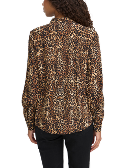 ICHI Ihezona Leopard Print Collard Draped Shirt, Brown - view 2, Brown