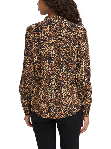 ICHI Ihezona Leopard Print Collard Draped Shirt, Brown - view 2, Brown