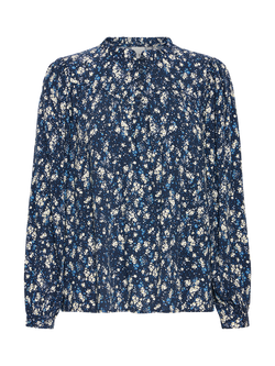 ICHI Ihvera Long Sleeve Floral Blouse, Navy, Navy