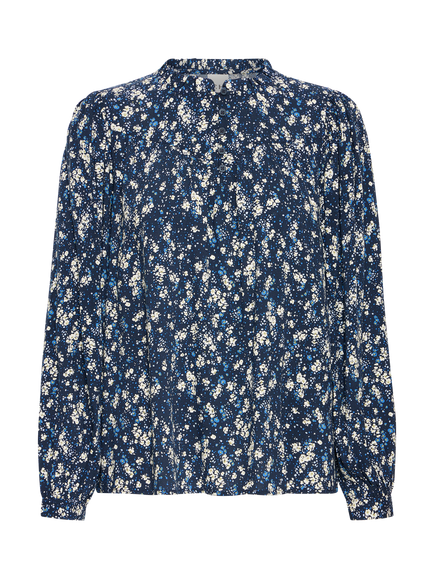 ICHI Ihvera Long Sleeve Floral Blouse, Navy, Navy