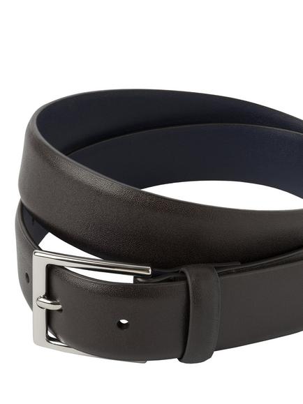Hackett London Formal Cactus Edge Leather Belt - view 2, Dark Brown