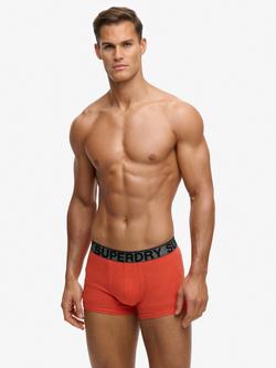 Superdry Stretch Cotton Waistband Trunks, Pack of 3, Black/Orange/Grey, Black/Orange/Grey