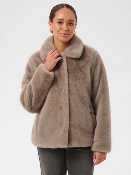 KAFFE Karosa Faux Fur Teddy Coat, Taupe Gray, Taupe Gray