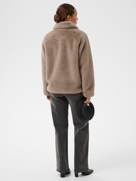 KAFFE Karosa Faux Fur Teddy Coat, Taupe Gray - view 2, Taupe Gray