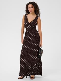 KAFFE Bella Polka Dot Empire Waist V-Neck Maxi Dress, Coffee Bean/Chalk, Coffee Bean/Chalk Do