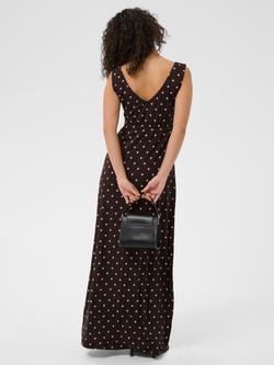 KAFFE Bella Polka Dot Empire Waist V-Neck Maxi Dress, Coffee Bean/Chalk - view 2, Coffee Bean/Chalk Do
