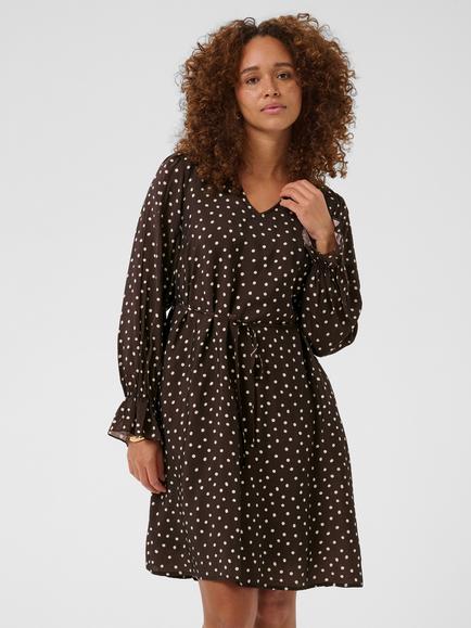 KAFFE Kadotte Spot Print V-Neck Dress, Coffee Bean/Turtledove, Coffee Bean/Turtledove