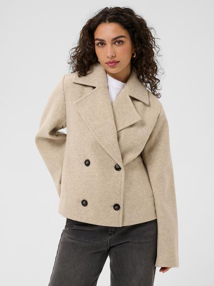 KAFFE Kasaturn Pea Coat, Coffee Bean, Beige Smoke Melange