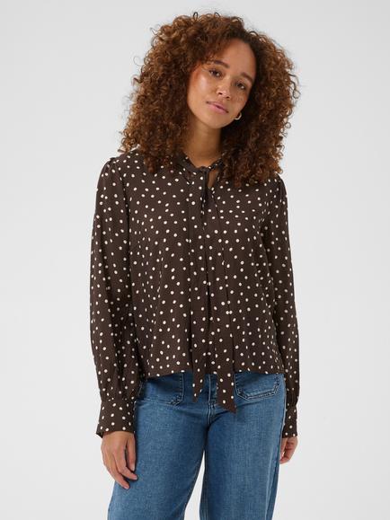 KAFFE Kadotte Polka Dot Long Sleeve Top, Coffee Bean Turtledo, Coffee Bean Turtledo