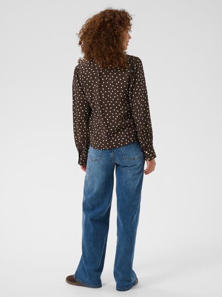KAFFE Kadotte Polka Dot Long Sleeve Top, Coffee Bean Turtledo - view 2, Coffee Bean Turtledo