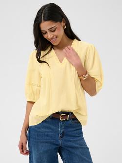 KAFFE Valerie Pintuck V-Neck Short Sleeve Blouse, Sunlight
