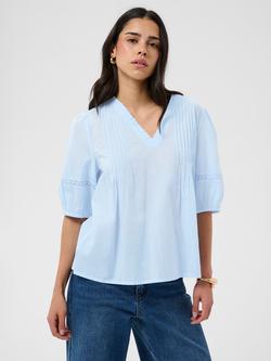 KAFFE Valerie Pintuck V-Neck Short Sleeve Blouse, Windsurfer