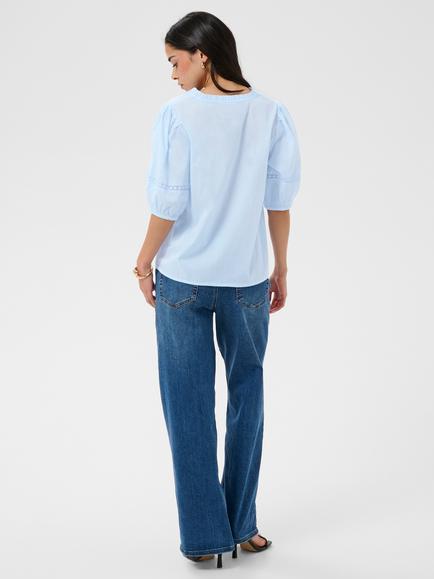 KAFFE Valerie Pintuck V-Neck Short Sleeve Blouse - view 2, Windsurfer