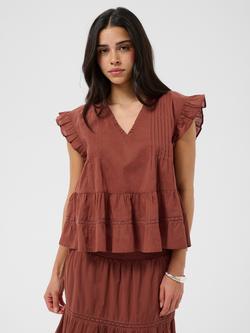 KAFFE Valerie V-Neck Pintuck Blouse, Henna, Henna