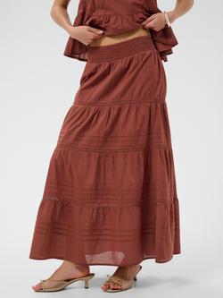KAFFE Valerie Smocked, Tiered Maxi Skirt, Henna, Henna