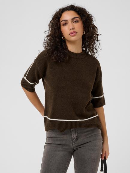 KAFFE Kajinie Knit Pullover Short Sleeve Jumper, Coffee Bean, Coffee Bean