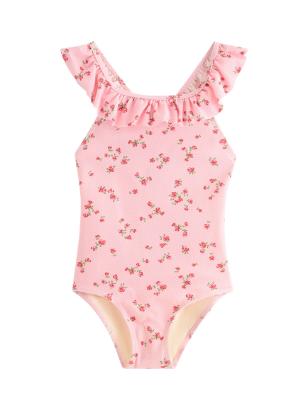 Lindex Kids' Floral Ruffle Swimsuit, Light Pink, Light Pink