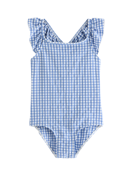 Lindex Kids' Ruffle Shoulder Swimsuit, 	Light Dusty Blue, Light Dusty Blue