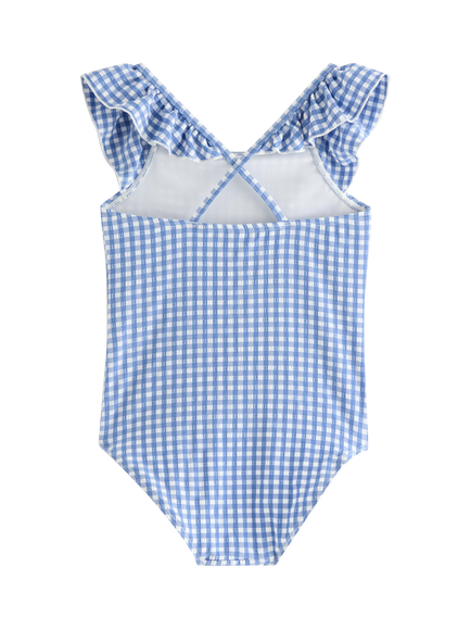 Lindex Kids' Ruffle Shoulder Swimsuit, 	Light Dusty Blue - view 2, Light Dusty Blue