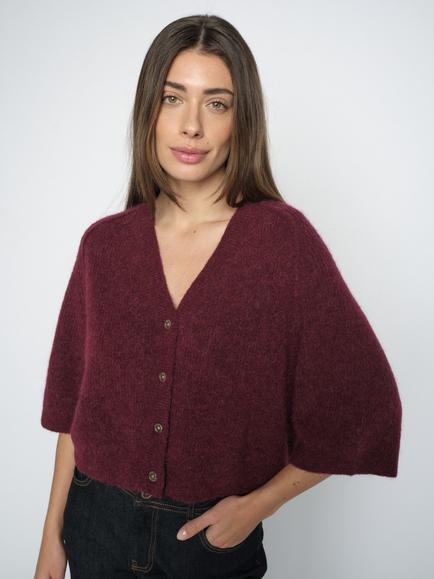 MOS MOSH Thora Lizet Alpaca V-Neck Cardigan, Cabernet, Cabernet