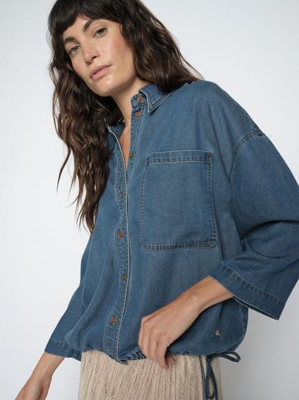 MOS MOSH Tessa Three Quarter Length Top, containing TENCEL™ Lyocell, Blue, Blue