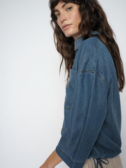 MOS MOSH Tessa Three Quarter Length Top, containing TENCEL™ Lyocell, Blue - view 2, Blue