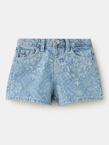 Mango Kids' High Rise Printed Shorts, Light Blue, Light Blue