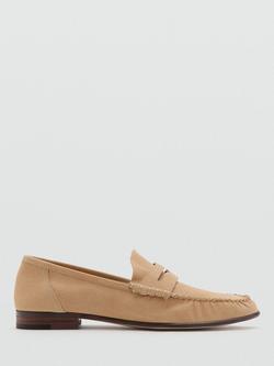 Mango Leather Penny Loafers, Beige, Beige