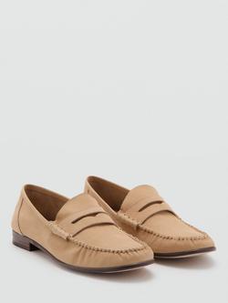 Mango Leather Penny Loafers, Beige - view 2, Beige