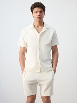 Mango Textured Cotton Knit Cuban Collar Short Sleeve Shirt, Raw, Raw