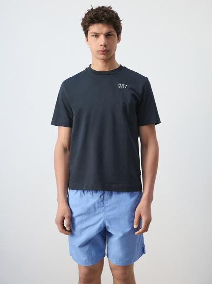 Mango Crew Neck Cotton T-Shirt, Navy, Navy