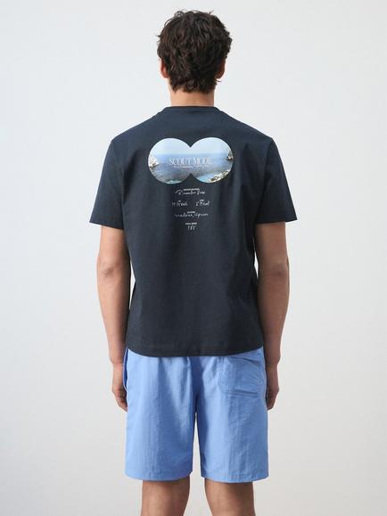 Mango Crew Neck Cotton T-Shirt, Navy - view 2, Navy